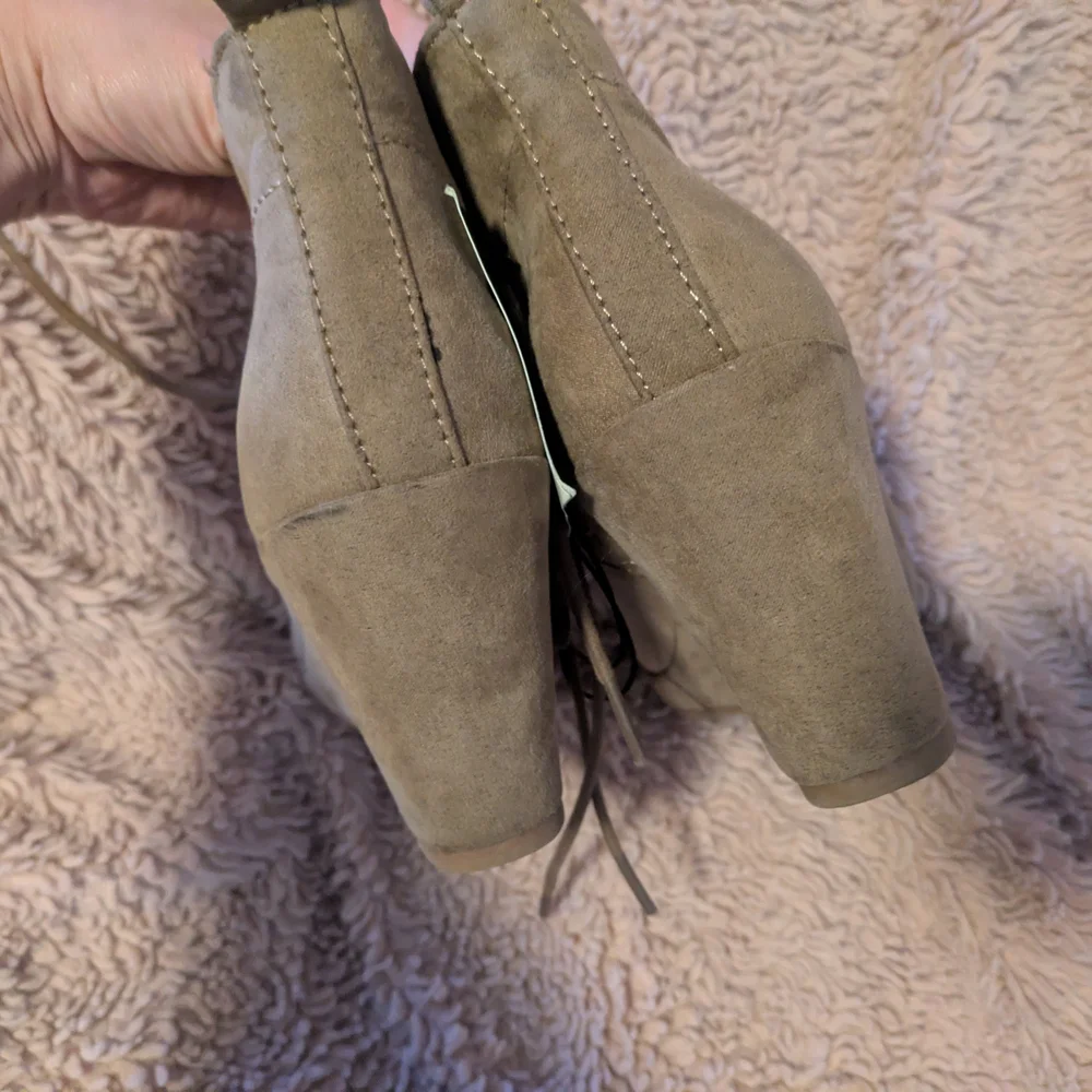 Taupe Lace-Up Wedge Ankle Booties | Soft Suede | Size 8
